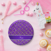 名前をカスタムするの金ゴールドのインディゴの紫色のグリッターのモトッコ人 ペーパープレート (パーティー)