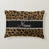 名前をカスタムするの金ゴールドのグリッターのチータのプリント アクセントクッション (裏面)
