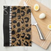 名前をカスタムするの金ゴールドのグリッターのチータのプリント キッチンタオル (四つ折り)