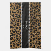 名前をカスタムするの金ゴールドのグリッターのチータのプリント キッチンタオル (縦)