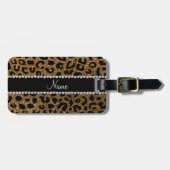 名前をカスタムするの金ゴールドのグリッターのチータのプリント ラゲッジタグ (正面横)