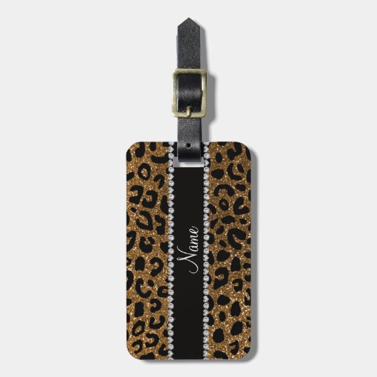 名前をカスタムするの金ゴールドのグリッターのチータのプリント ラゲッジタグ (正面縦)