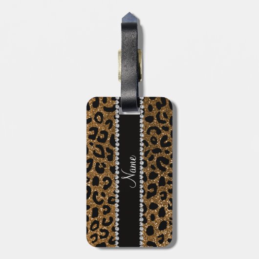 名前をカスタムするの金ゴールドのグリッターのチータのプリント ラゲッジタグ (裏面縦)