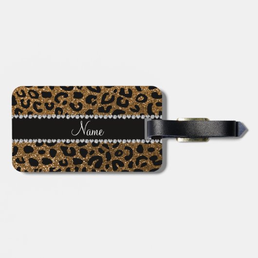 名前をカスタムするの金ゴールドのグリッターのチータのプリント ラゲッジタグ (裏面横)
