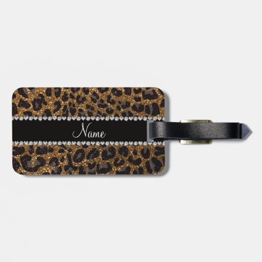 名前をカスタムするの金ゴールドのグリッターのヒョウのプリント ラゲッジタグ (裏面横)