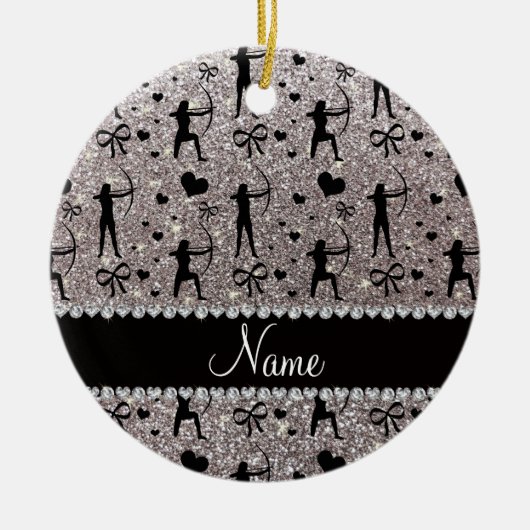 名前をカスタムするの銀のグリッターのアーチェリー セラミックオーナメント (正面)