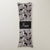 名前をカスタムするの銀のグリッターのボストンテリア ボディピロー (正面縦)