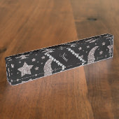 名前をカスタムするの銀のグリッターの星および月 デスクネームプレート (側面)