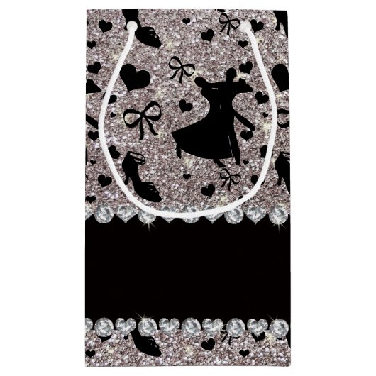 名前をカスタムするの銀のグリッターの社交ダンス スモールペーパーバッグ (裏面)