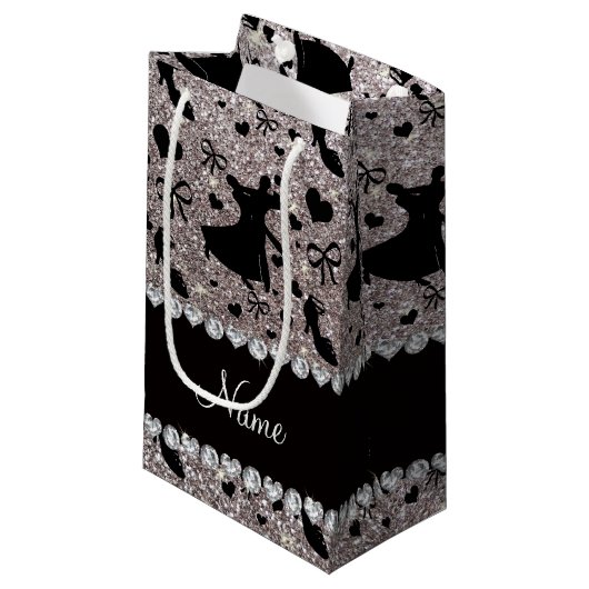 名前をカスタムするの銀のグリッターの社交ダンス スモールペーパーバッグ (正面アングル)