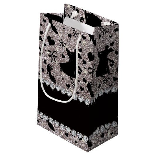 名前をカスタムするの銀のグリッターの社交ダンス スモールペーパーバッグ (裏面アングル)