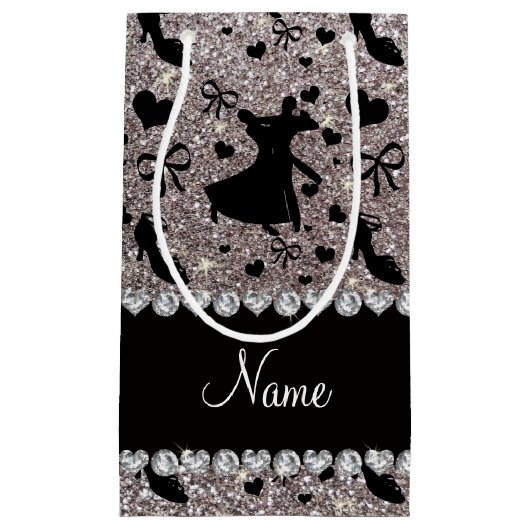 名前をカスタムするの銀のグリッターの社交ダンス スモールペーパーバッグ (正面)