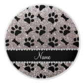 名前をカスタムするの銀のグリッターは犬の足の骨を抜きます セラミックノブ (正面)