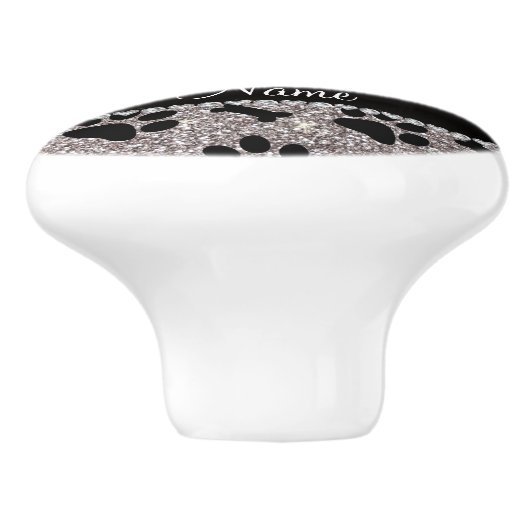 名前をカスタムするの銀のグリッターは犬の足の骨を抜きます セラミックノブ (側面)