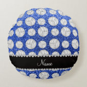 名前をカスタムするの青いグリッターのバレーボール ラウンドクッション (正面)