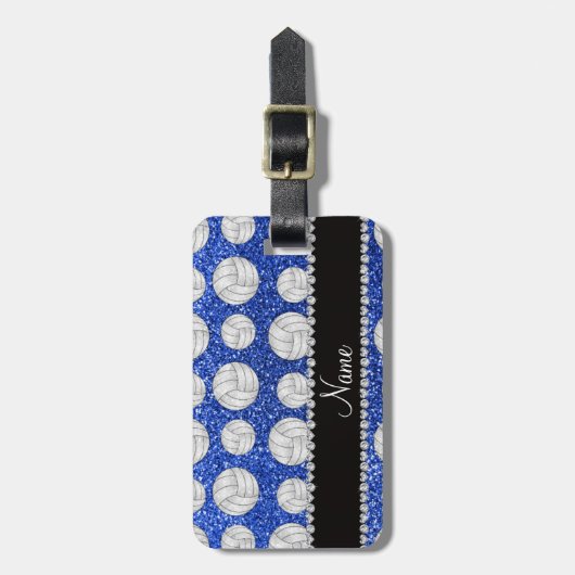 名前をカスタムするの青いグリッターのバレーボール ラゲッジタグ (正面縦)
