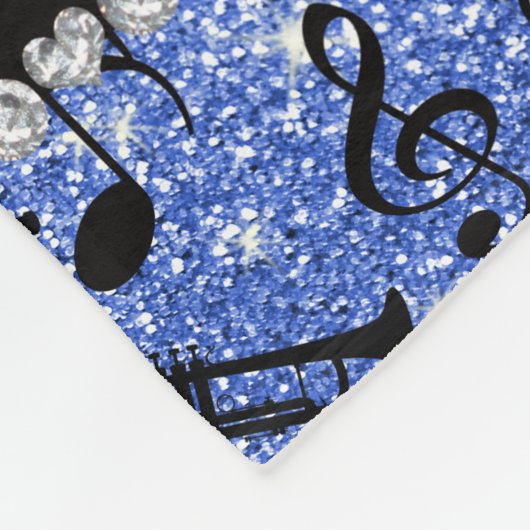 名前をカスタムするの青いグリッターはノート音楽トランペットを吹きます フリースブランケット (角)