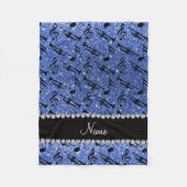 名前をカスタムするの青いグリッターはノート音楽トランペットを吹きます フリースブランケット (正面)
