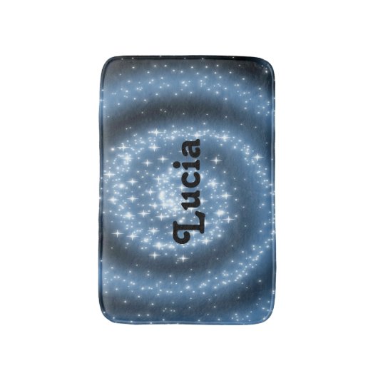名前をカスタムするの青い渦巻き星模様 バスマット (正面縦)