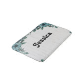 名前をカスタムするの青い花の灰色の木 バスマット (アングル)