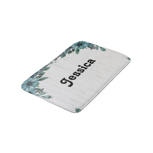 名前をカスタムするの青い花の灰色の木 バスマット (アングル)