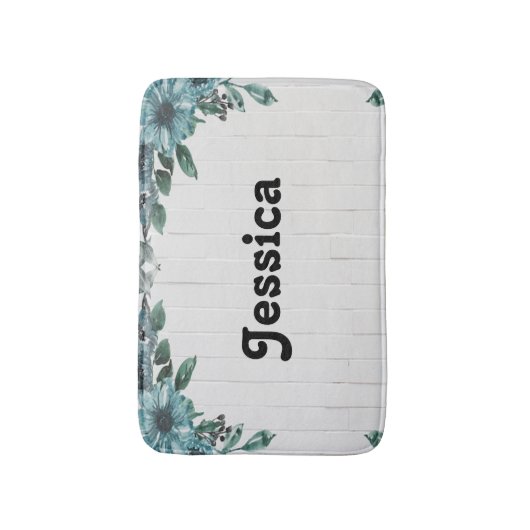 名前をカスタムするの青い花の灰色の木 バスマット (正面縦)