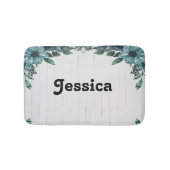 名前をカスタムするの青い花の灰色の木 バスマット (正面)