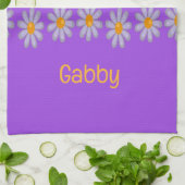 名前をカスタムするの青い花を紫に キッチンタオル (折り畳み)