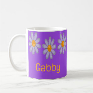 名前をカスタムするの青い花を紫に コーヒーマグカップ