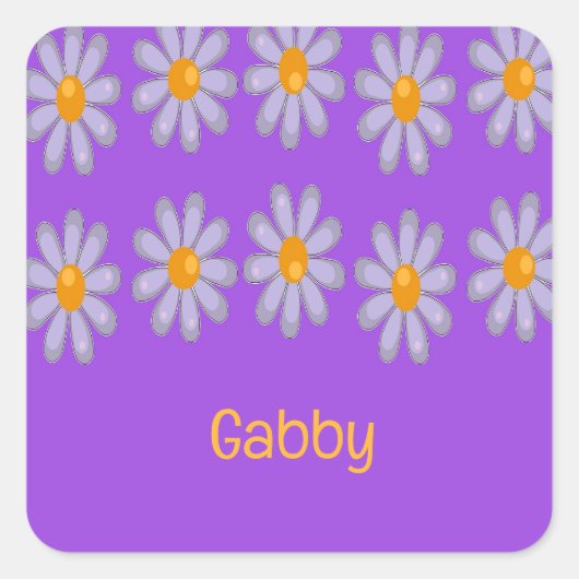 名前をカスタムするの青い花を紫に スクエアシール (正面)