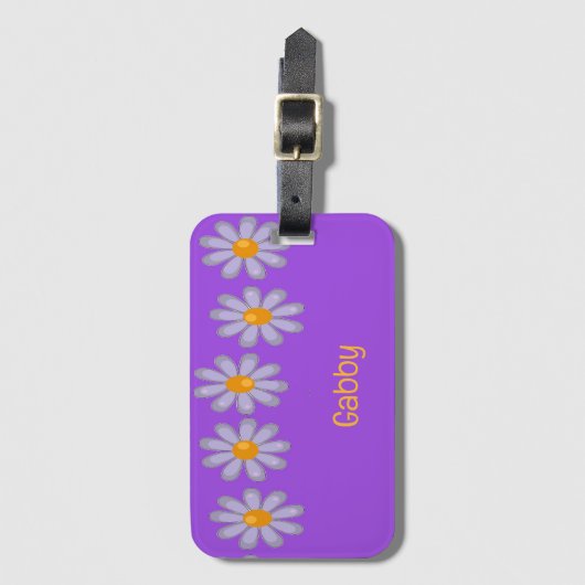 名前をカスタムするの青い花を紫に ラゲッジタグ (正面縦)