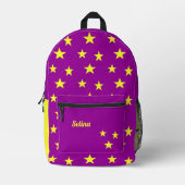 名前をカスタムするの黄色い星を紫に プリントバックパック (正面)