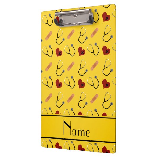 名前をカスタムするの黄色い聴診器の包帯のハート クリップボード (左)