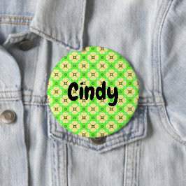 名前をカスタムするの黄色い花が緑に 缶バッジ
