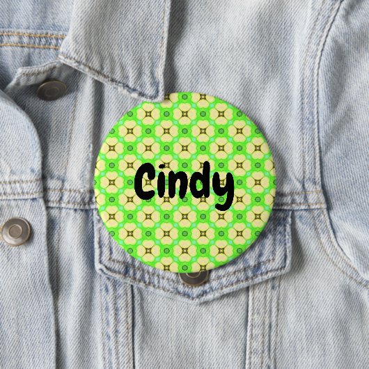 名前をカスタムするの黄色い花が緑に 缶バッジ (インサイチュ)