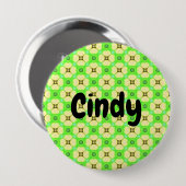 名前をカスタムするの黄色い花が緑に 缶バッジ (正面&裏面)