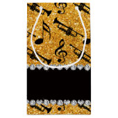 名前をカスタムするの黄色のグリッターのトランペット音楽ノート スモールペーパーバッグ (裏面)