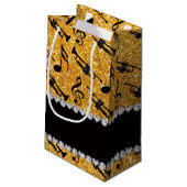 名前をカスタムするの黄色のグリッターのトランペット音楽ノート スモールペーパーバッグ (裏面アングル)