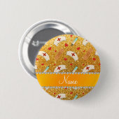 名前をカスタムするの黄色のグリッターのナースの帽子のハート 缶バッジ (正面&裏面)