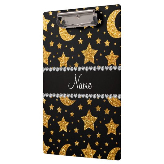 名前をカスタムするの黄色のグリッターの星および月 クリップボード (左)