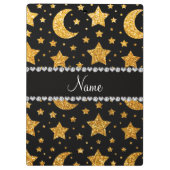 名前をカスタムするの黄色のグリッターの星および月 クリップボード (裏面)