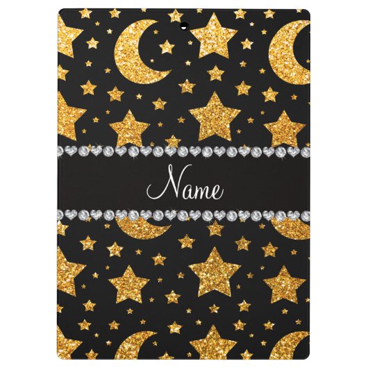 名前をカスタムするの黄色のグリッターの星および月 クリップボード (裏面)