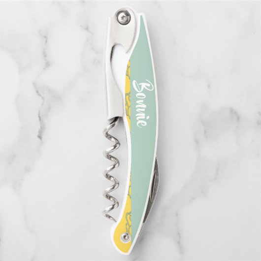 名前をカスタムするの黄色の羽毛 ソムリエナイフ (正面)