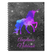 名前をカスタムするの黒いですか紫色の銀河系のユニコーンのノート ノートブック (正面)