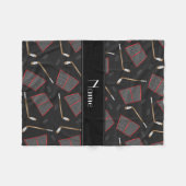 名前をカスタムするの黒いアイスホッケー用スティックのパックの網 フリースブランケット (正面(横))