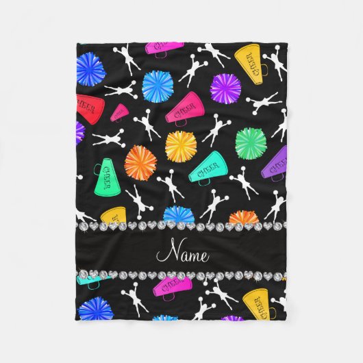 名前をカスタムするの黒いチアリーティングのポンポン フリースブランケット (正面)