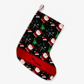 名前をカスタムするの黒いラクロスのクリスマスパターン スモールクリスマスストッキング (正面 (吊り時))