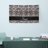 名前をカスタムするの黒い銀製のグリッターのダマスク織 横断幕 (トレードショー)