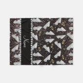 名前をカスタムするの黒のグリッターの天使の翼 フリースブランケット (正面(横))