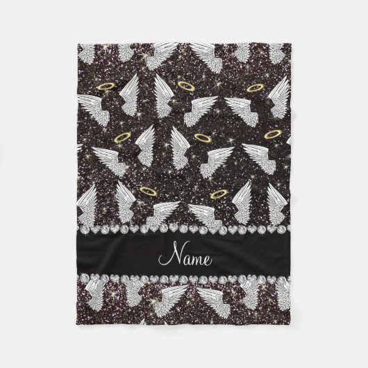 名前をカスタムするの黒のグリッターの天使の翼 フリースブランケット (正面)